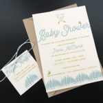 A modern, whimsical custom winter woodland inspired baby shower invitation.