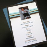 A contemporary, custom baby birth announcement with small picture of baby.