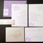 A whimsical, contemporary custom wedding invitation set with insert and reply card.
