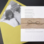 A modern, letterpress, custom wedding invitation set for a Costa Rica destination wedding with a photo of the couple as the envelope liner.
