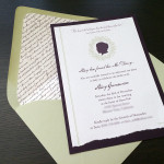 A Jane Austen inspired, custom bridal shower invitation with lined envelopes.
