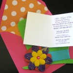 A unique, colorful custom Mad Hatter themed birthday party invitation set with thank you note.