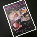 A modern, photo inspired custom baby birth announcement and Happy New Year greeting.