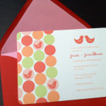 A modern, polka dot, bird inspired custom baby shower invitation.