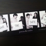 A modern, fun black and white photo booth inspired custom wedding save the date.