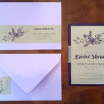 A rustic shabby chic, custom bridal shower invitation with address label wrap around.