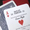 A unique, custom casino night themed 21st birthday party invitation that resembles a playing card.