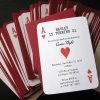 A unique, custom casino night themed 21st birthday party invitation that resembles a playing card.
