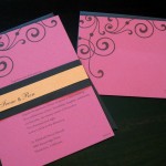 A contemporary, custom wedding invitation set with thank you note.