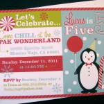 A custom and whimsical winter wonderland themed birthday party invitation.